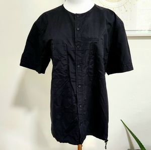 Lululemon Black Button Front Short Sleeve Shirt Drawstring at Hem